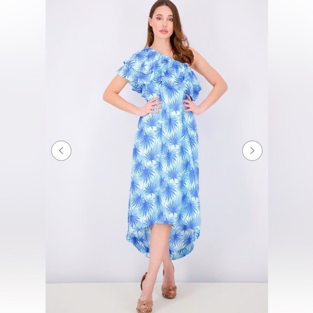 Vineyard Vines Electric Palm One Shoulder High-Low Maxi Dress 6 - Picture 3 of 9